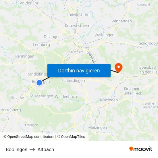 Böblingen to Altbach map