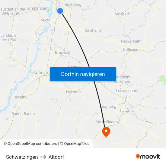 Schwetzingen to Altdorf map