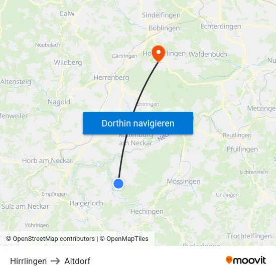 Hirrlingen to Altdorf map