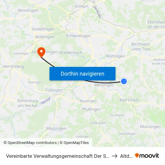 Vereinbarte Verwaltungsgemeinschaft Der Stadt Neuffen to Altdorf map
