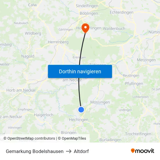 Gemarkung Bodelshausen to Altdorf map