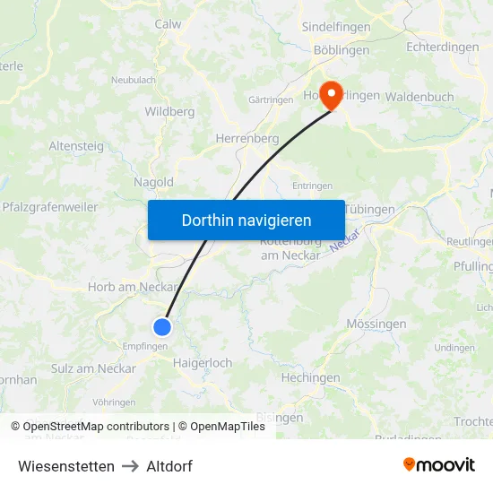 Wiesenstetten to Altdorf map