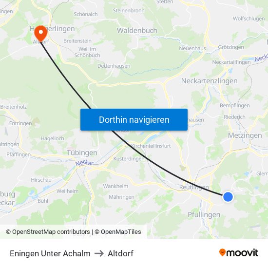 Eningen Unter Achalm to Altdorf map