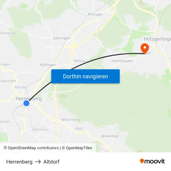 Herrenberg to Altdorf map