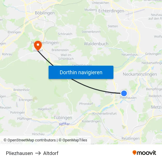 Pliezhausen to Altdorf map