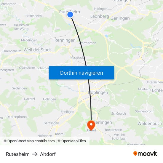 Rutesheim to Altdorf map