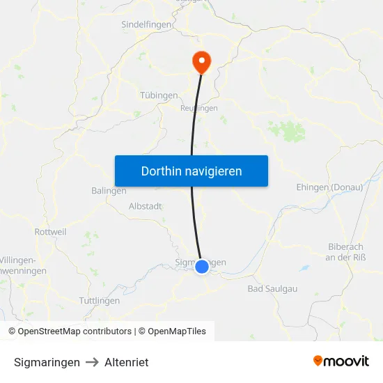 Sigmaringen to Altenriet map