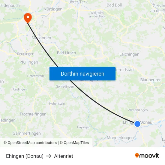 Ehingen (Donau) to Altenriet map