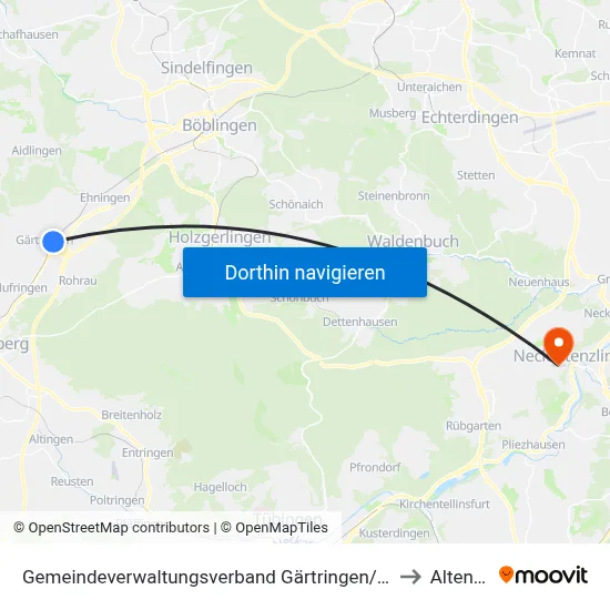 Gemeindeverwaltungsverband Gärtringen/Ehningen to Altenriet map