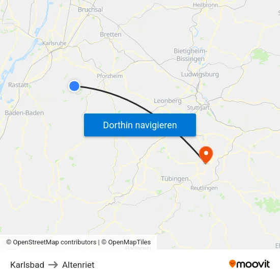 Karlsbad to Altenriet map