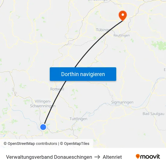 Verwaltungsverband Donaueschingen to Altenriet map