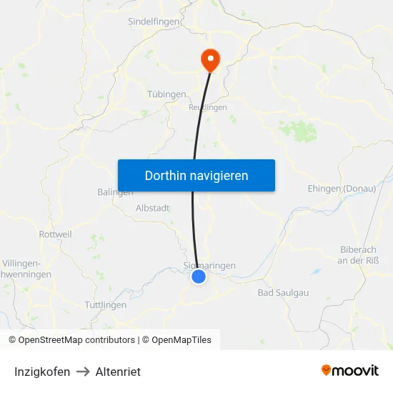 Inzigkofen to Altenriet map