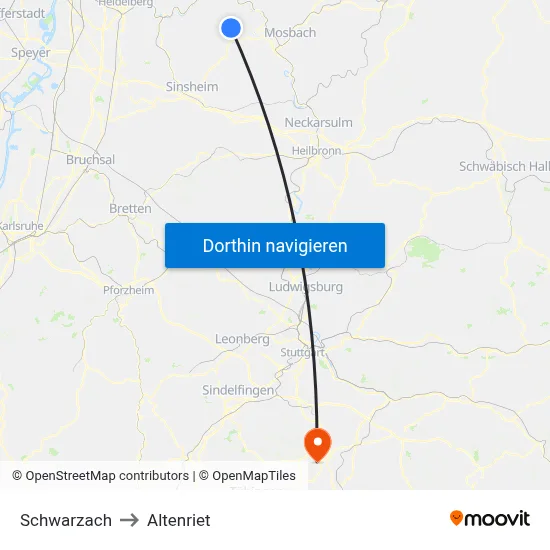 Schwarzach to Altenriet map