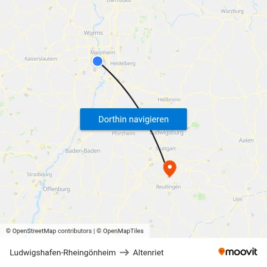 Ludwigshafen-Rheingönheim to Altenriet map