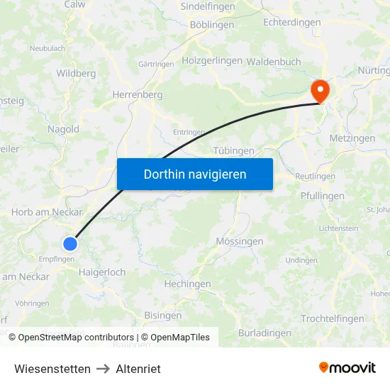 Wiesenstetten to Altenriet map