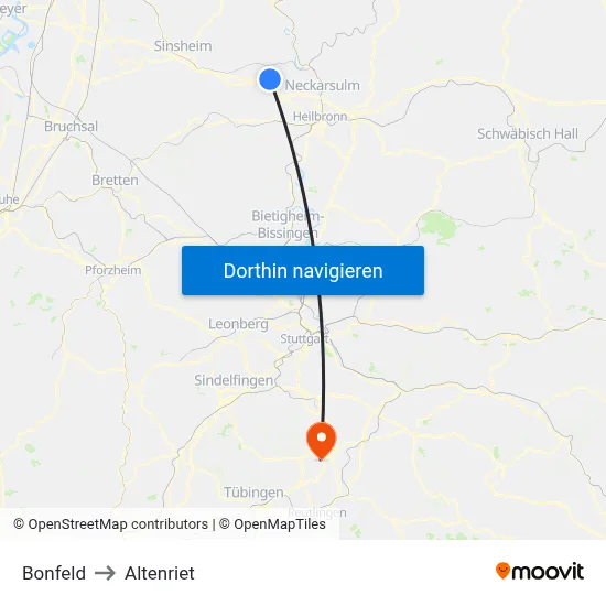 Bonfeld to Altenriet map