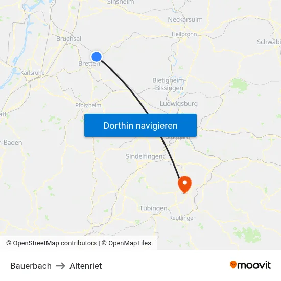 Bauerbach to Altenriet map