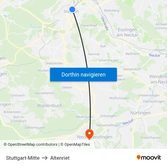 Stuttgart-Mitte to Altenriet map