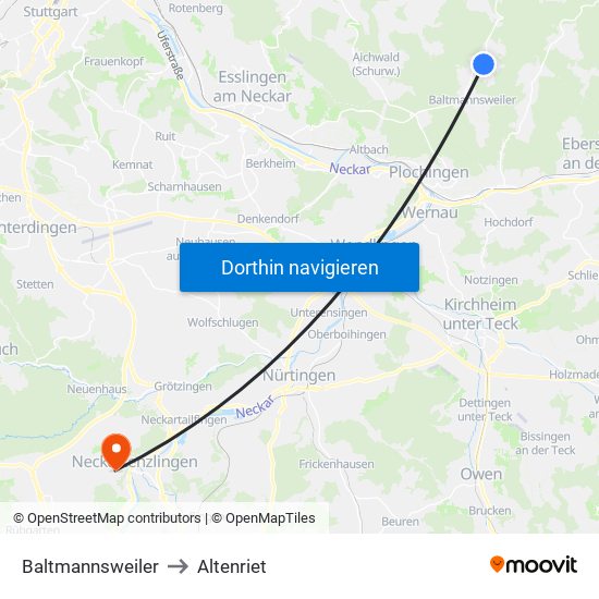 Baltmannsweiler to Altenriet map