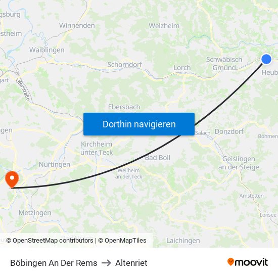 Böbingen An Der Rems to Altenriet map
