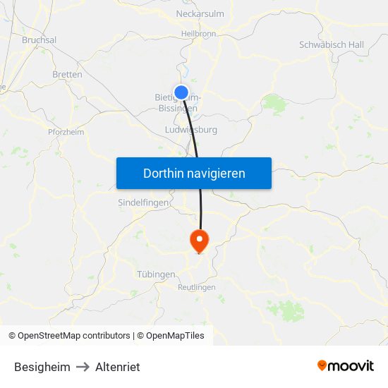 Besigheim to Altenriet map