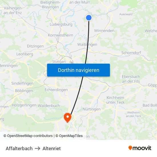 Affalterbach to Altenriet map