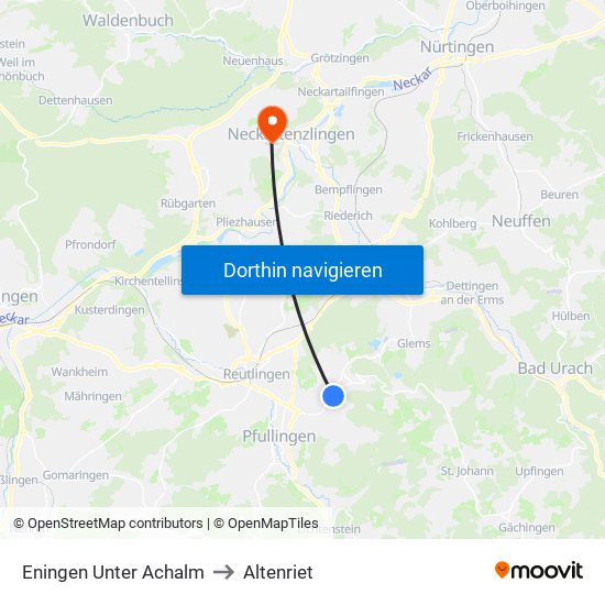 Eningen Unter Achalm to Altenriet map
