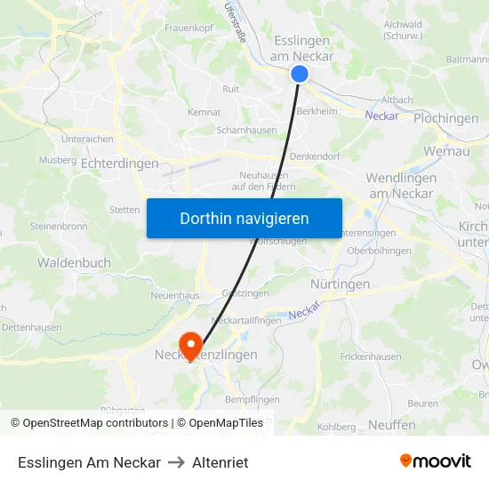 Esslingen Am Neckar to Altenriet map
