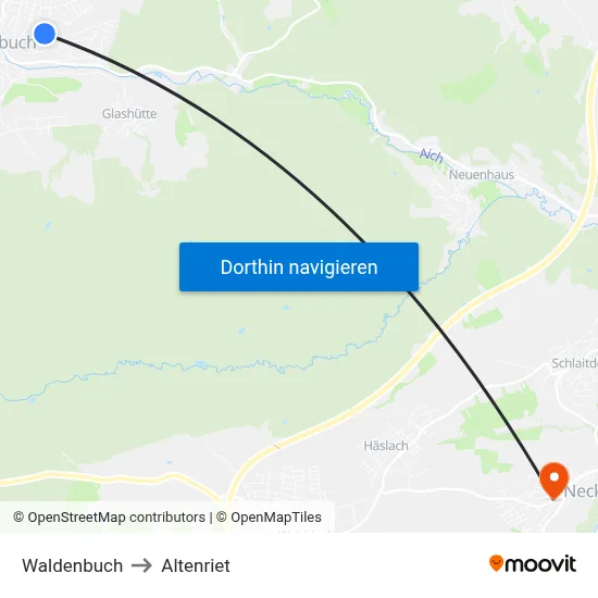 Waldenbuch to Altenriet map