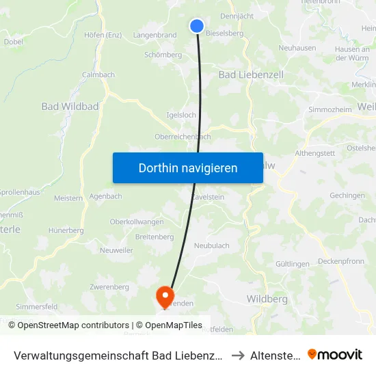 Verwaltungsgemeinschaft Bad Liebenzell to Altensteig map