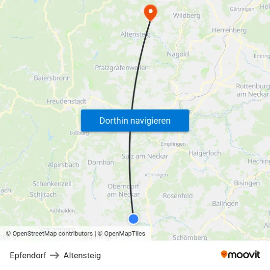 Epfendorf to Altensteig map