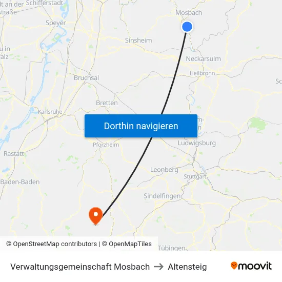 Verwaltungsgemeinschaft Mosbach to Altensteig map