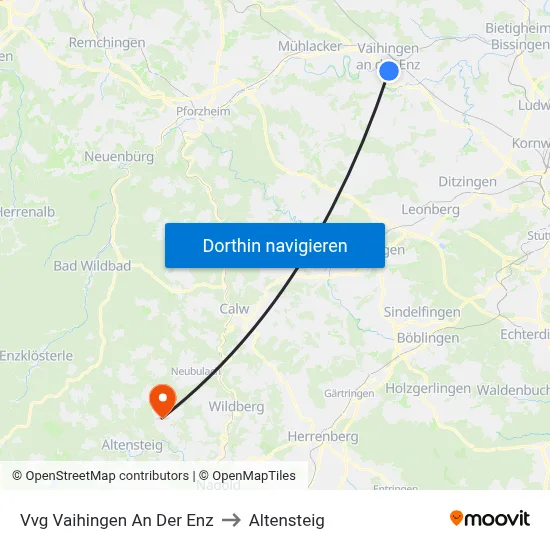 Vvg Vaihingen An Der Enz to Altensteig map