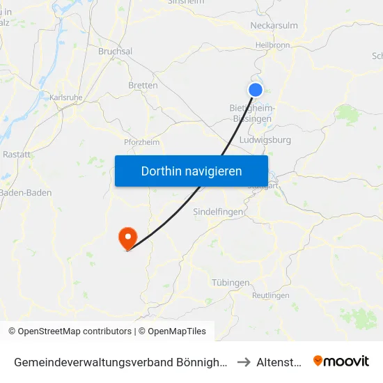 Gemeindeverwaltungsverband Bönnigheim to Altensteig map