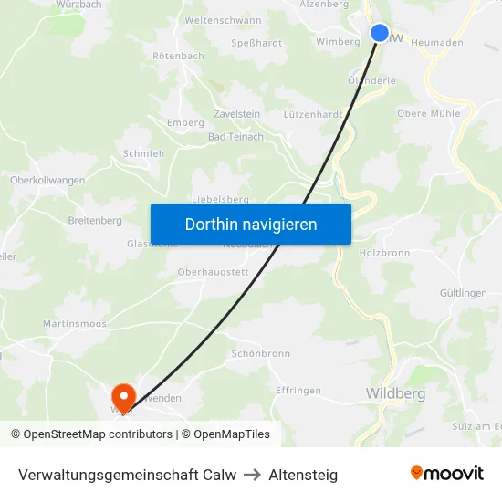Verwaltungsgemeinschaft Calw to Altensteig map