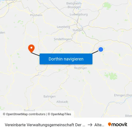 Vereinbarte Verwaltungsgemeinschaft Der Stadt Kirchheim Unter Teck to Altensteig map