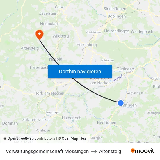 Verwaltungsgemeinschaft Mössingen to Altensteig map