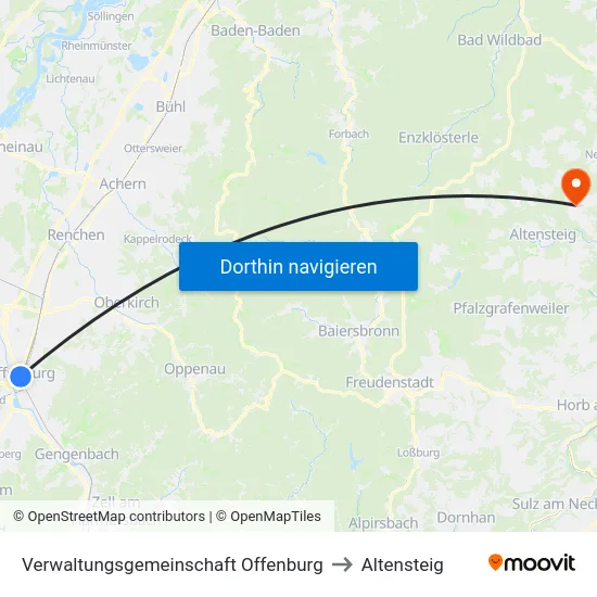 Verwaltungsgemeinschaft Offenburg to Altensteig map