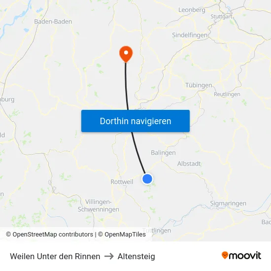 Weilen Unter den Rinnen to Altensteig map