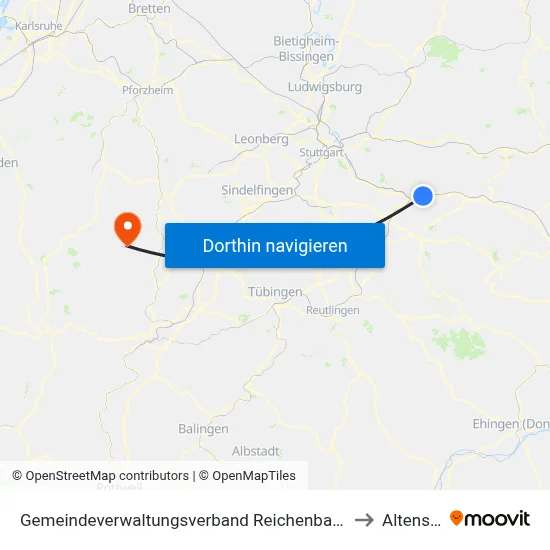 Gemeindeverwaltungsverband Reichenbach An Der Fils to Altensteig map