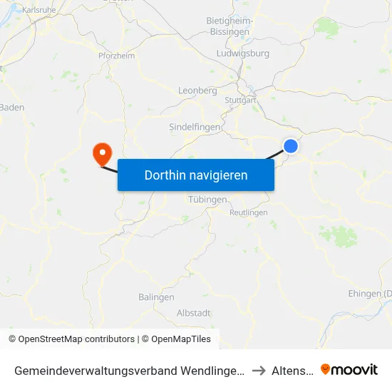 Gemeindeverwaltungsverband Wendlingen am Neckar to Altensteig map