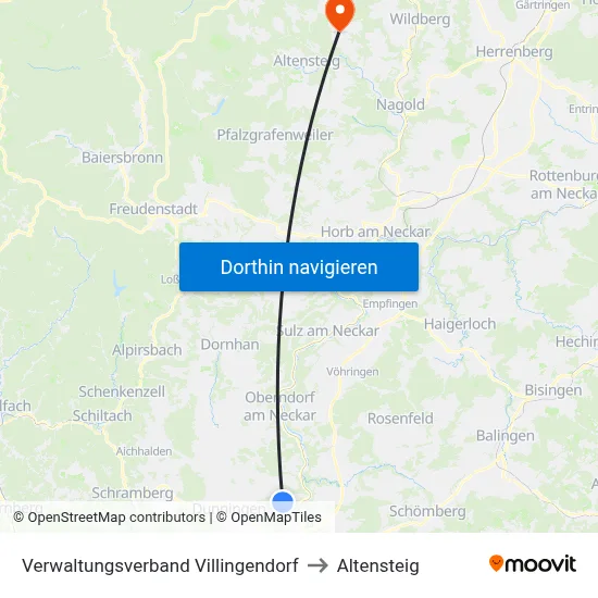 Verwaltungsverband Villingendorf to Altensteig map