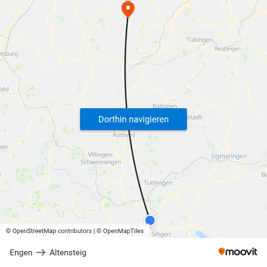 Engen to Altensteig map