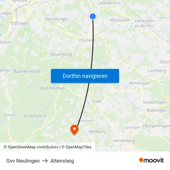 Gvv Neulingen to Altensteig map