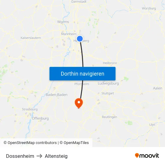 Dossenheim to Altensteig map