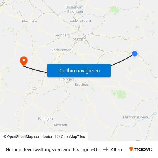 Gemeindeverwaltungsverband Eislingen-Ottenbach-Salach to Altensteig map