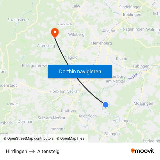 Hirrlingen to Altensteig map