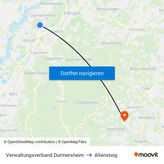 Verwaltungsverband Durmersheim to Altensteig map