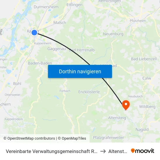 Vereinbarte Verwaltungsgemeinschaft Rastatt to Altensteig map