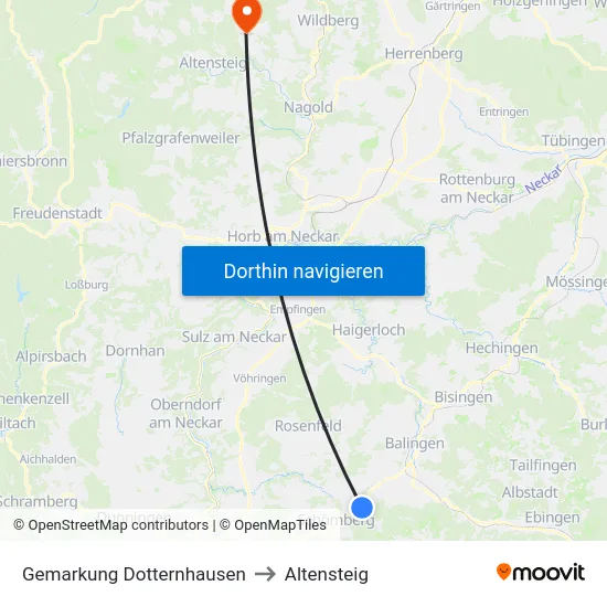 Gemarkung Dotternhausen to Altensteig map
